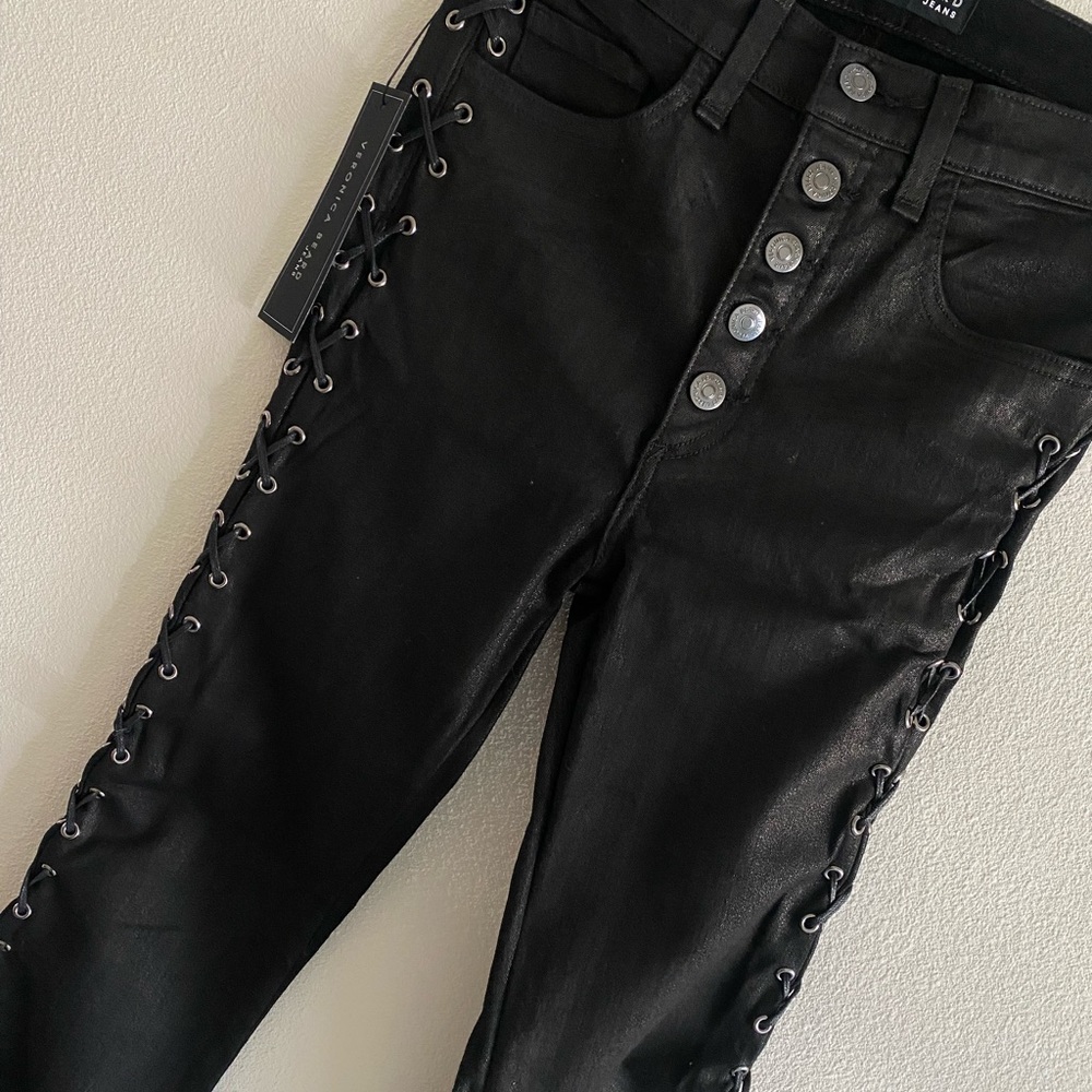 Veronica Beard Beverly Lace Up Coated Denim Flares